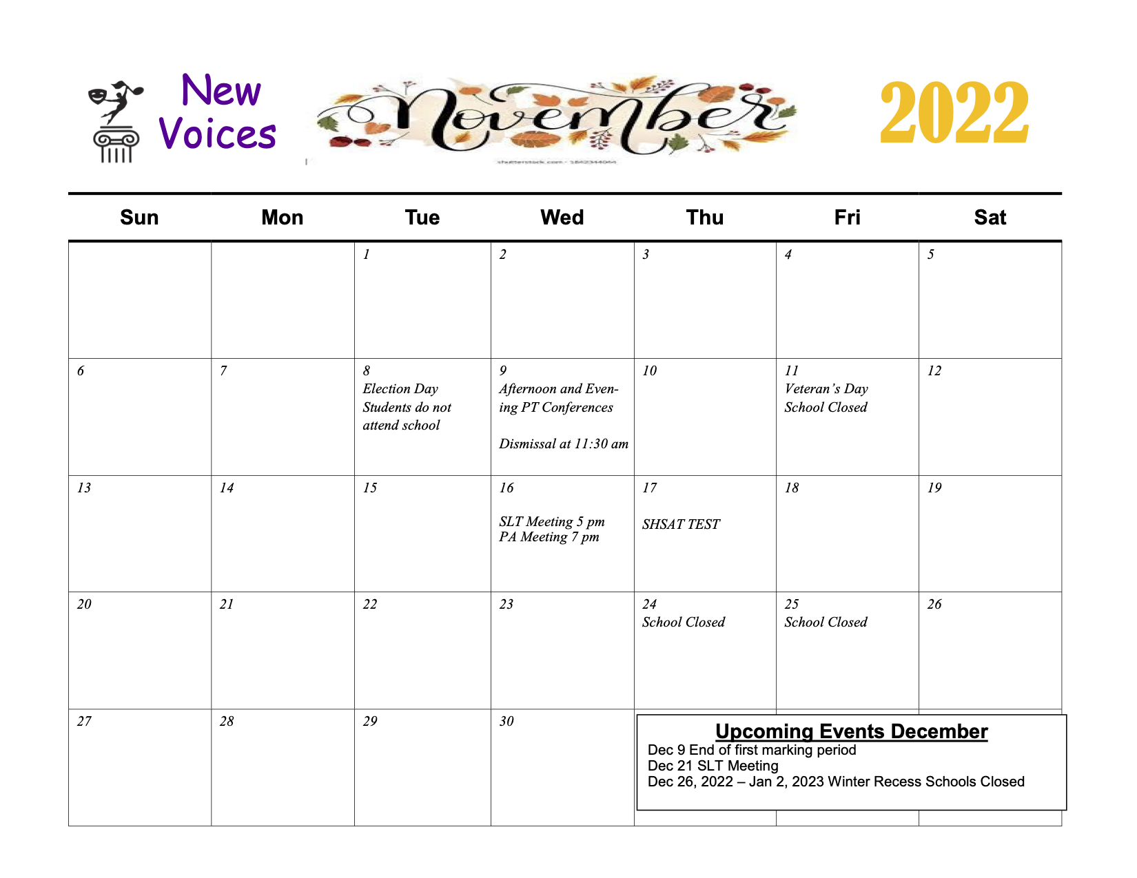 November Printable Calendar
